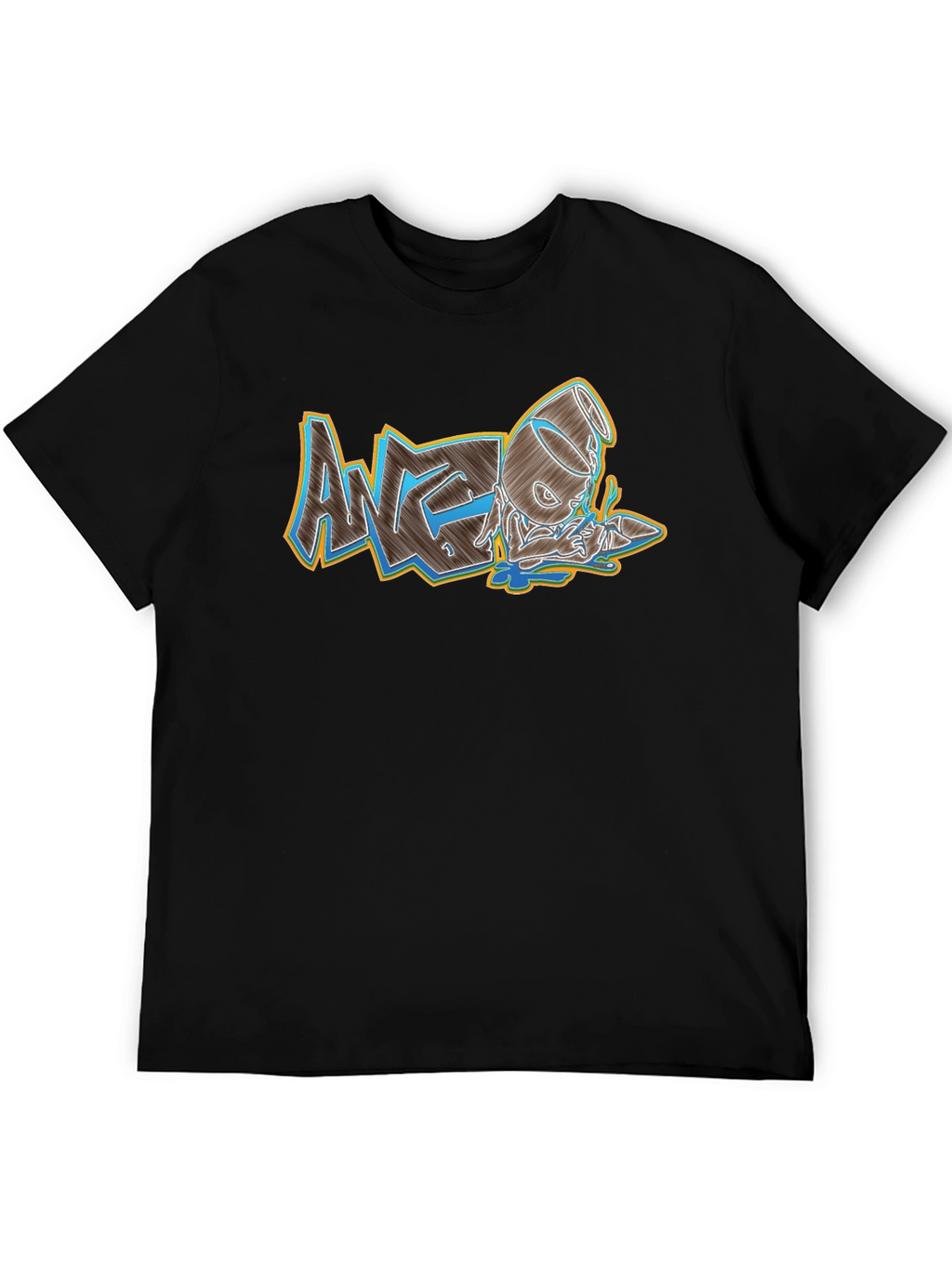 Mens Black Graphic Print Crew Neck Tee