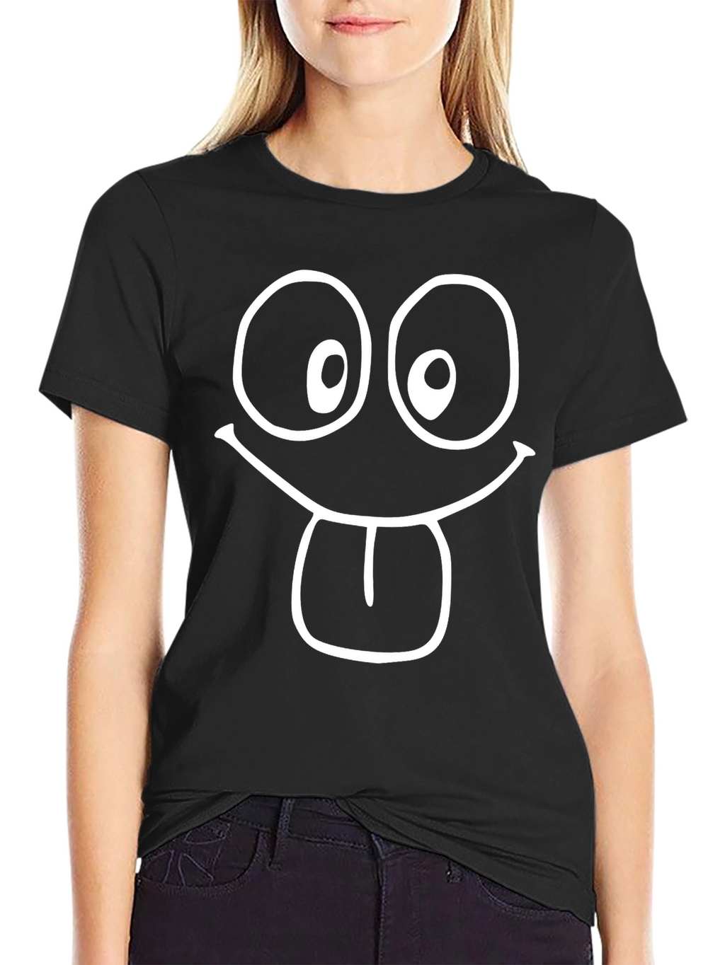Funny Face Graphic Tee - Black Cotton T-Shirt