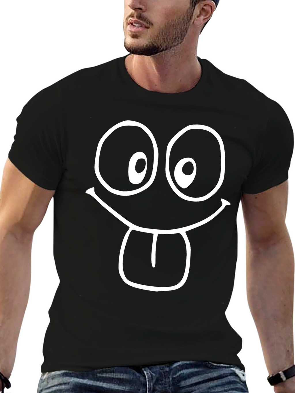 Funny Face Graphic Tee - Black Cotton T-Shirt