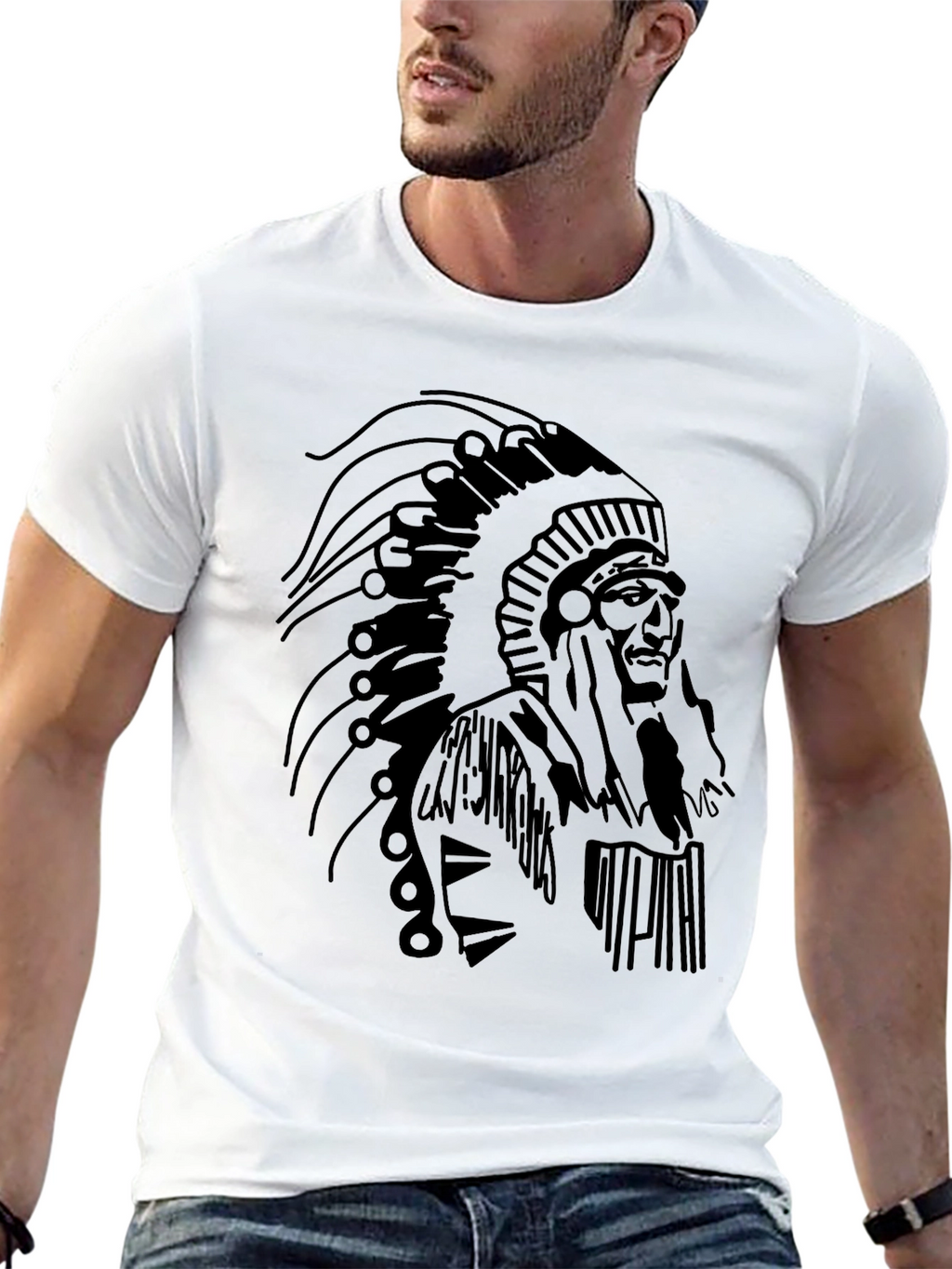 Native American Chief Graphic Tee - Black T-Shirt