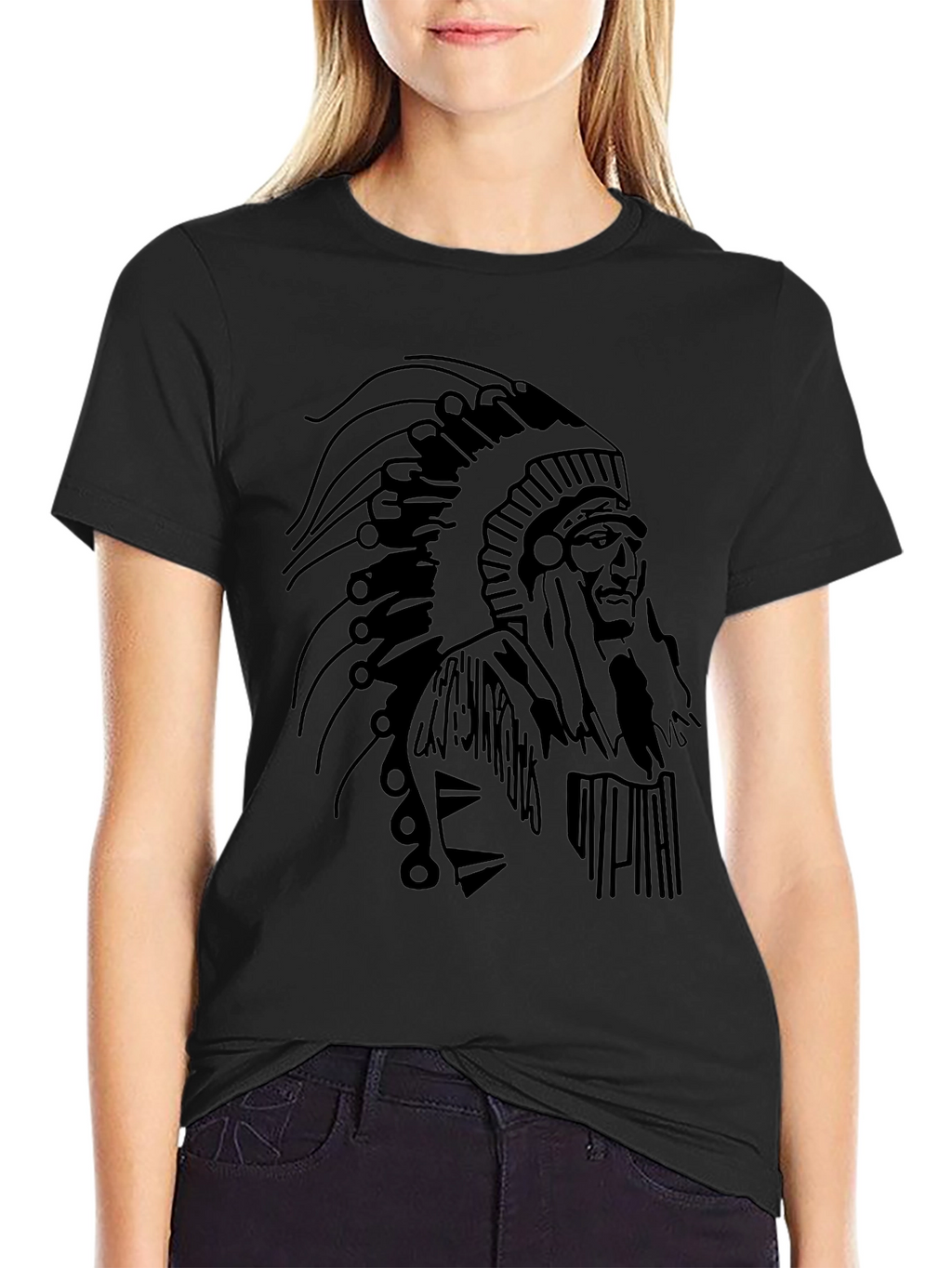 Native American Chief Graphic Tee - Black T-Shirt
