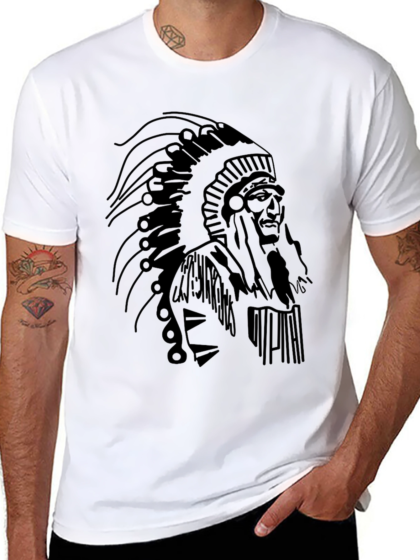 Native American Chief Graphic Tee - Black T-Shirt