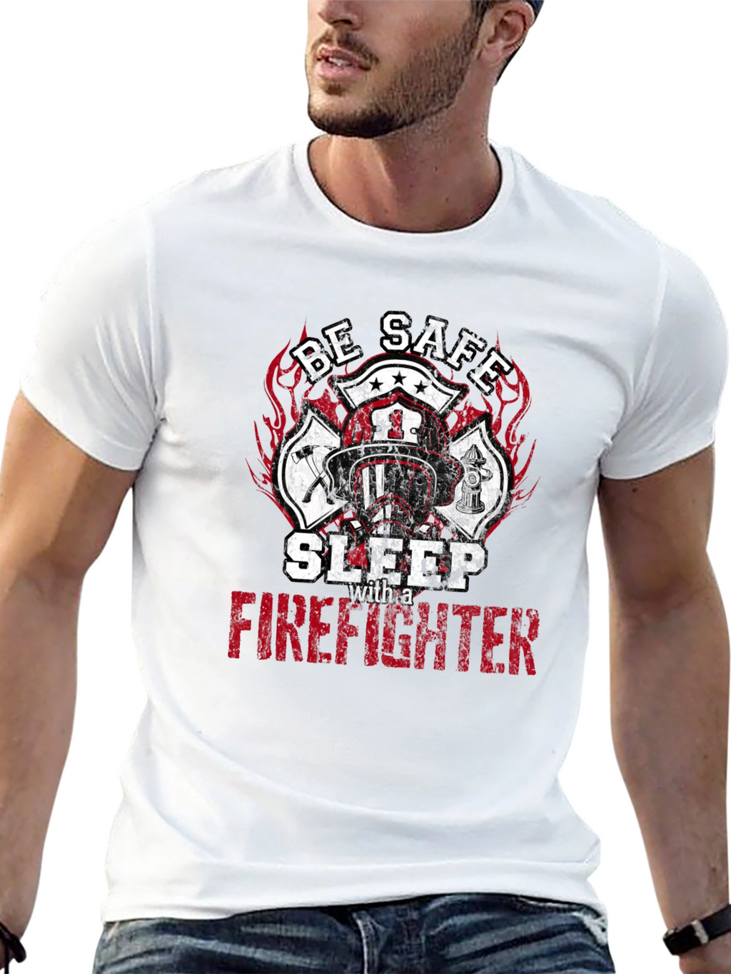 Be Safe Sleep with a Firefighter Graphic Tee