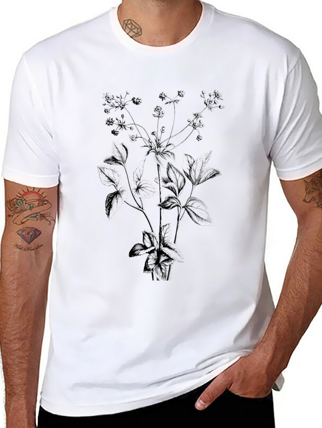 Botanical Black T-Shirt - Nature Inspired Style