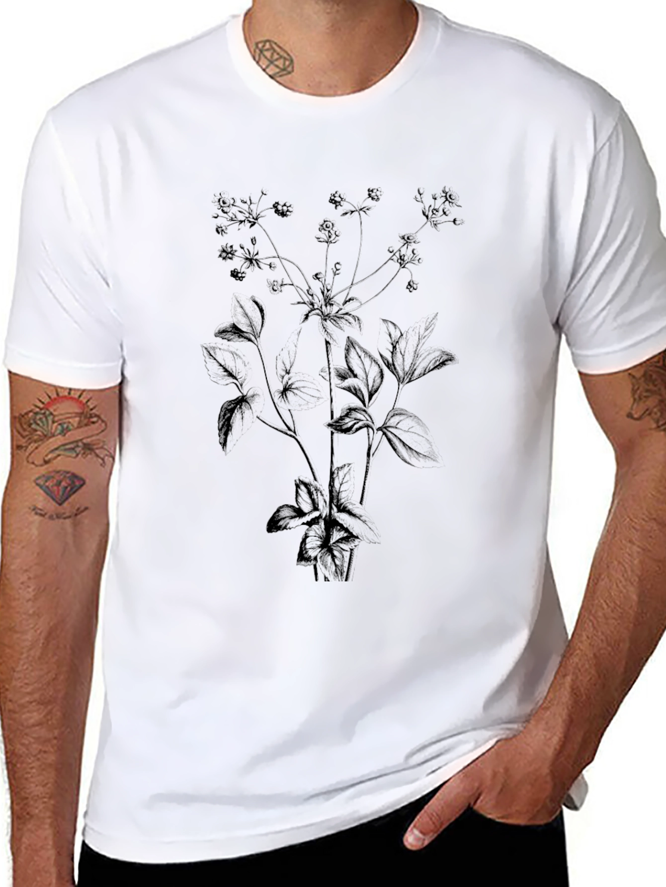 Botanical Black T-Shirt - Nature Inspired Style