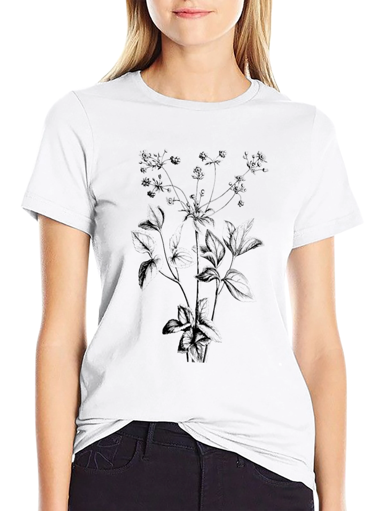 Botanical Black T-Shirt - Nature Inspired Style