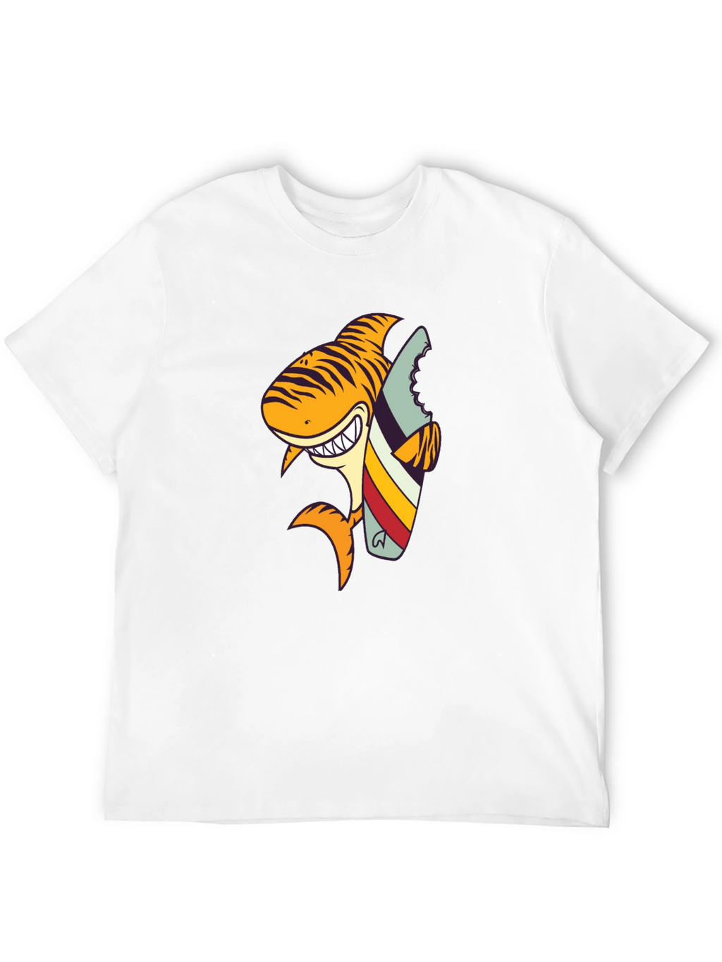 Shark Surfboard Graphic Tee - Black Cotton T-Shirt