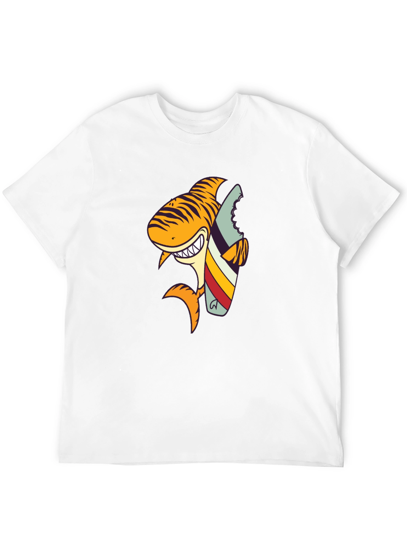 Shark Surfboard Graphic Tee - Black Cotton T-Shirt
