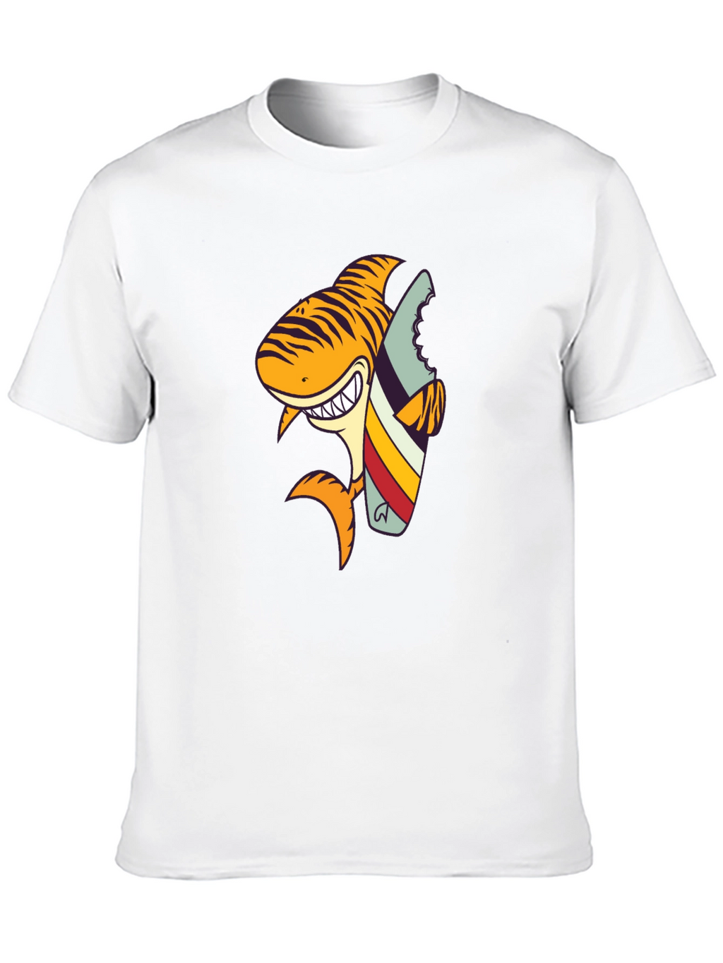 Shark Surfboard Graphic Tee - Black Cotton T-Shirt