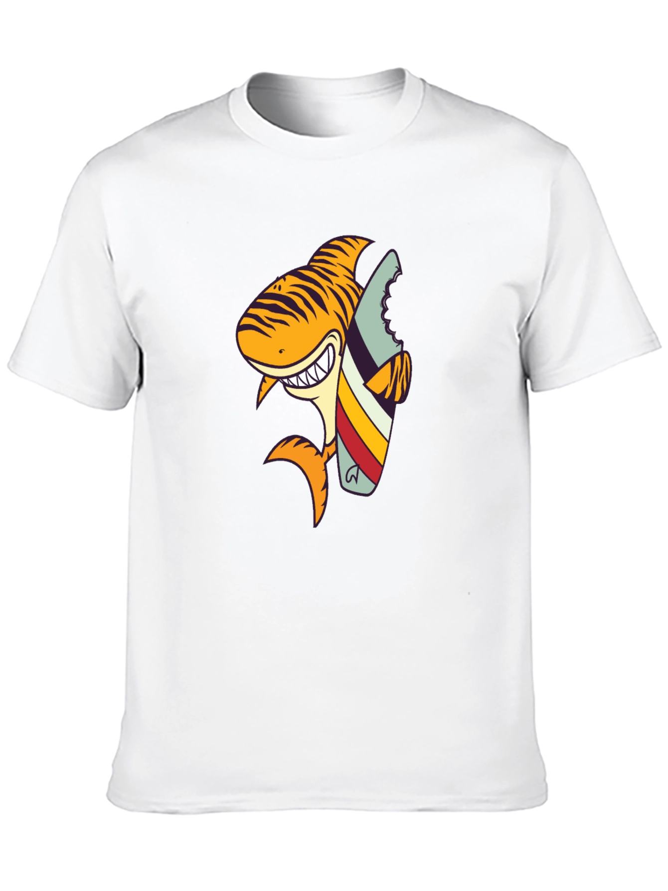 Shark Surfboard Graphic Tee - Black Cotton T-Shirt