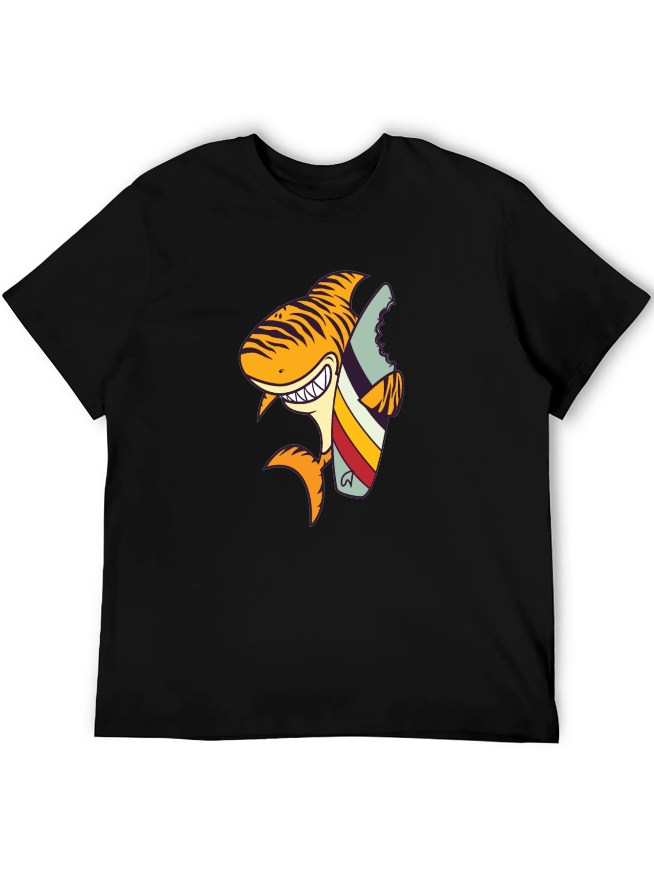 Shark Surfboard Graphic Tee - Black Cotton T-Shirt