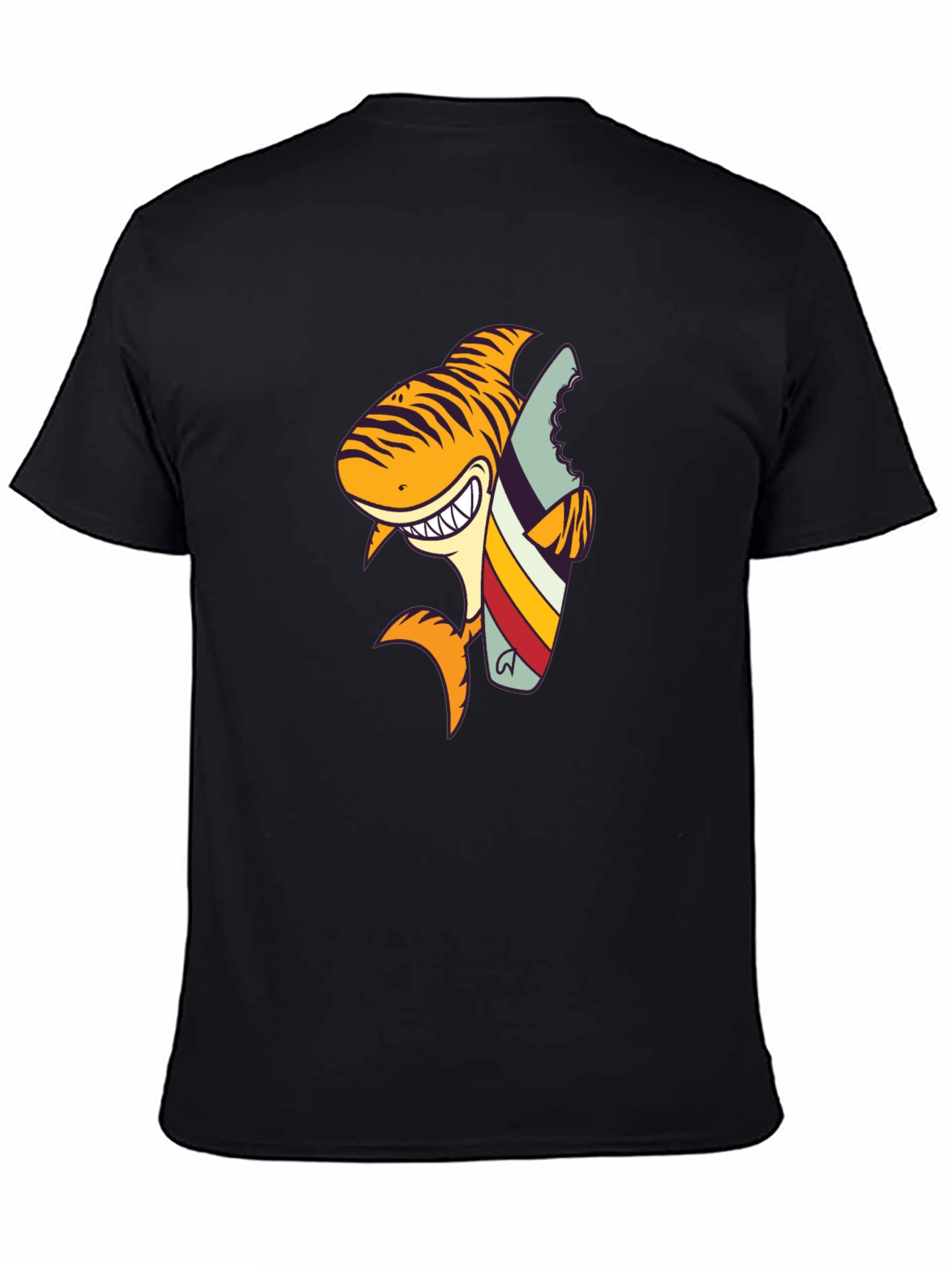 Shark Surfboard Graphic Tee - Black Cotton T-Shirt
