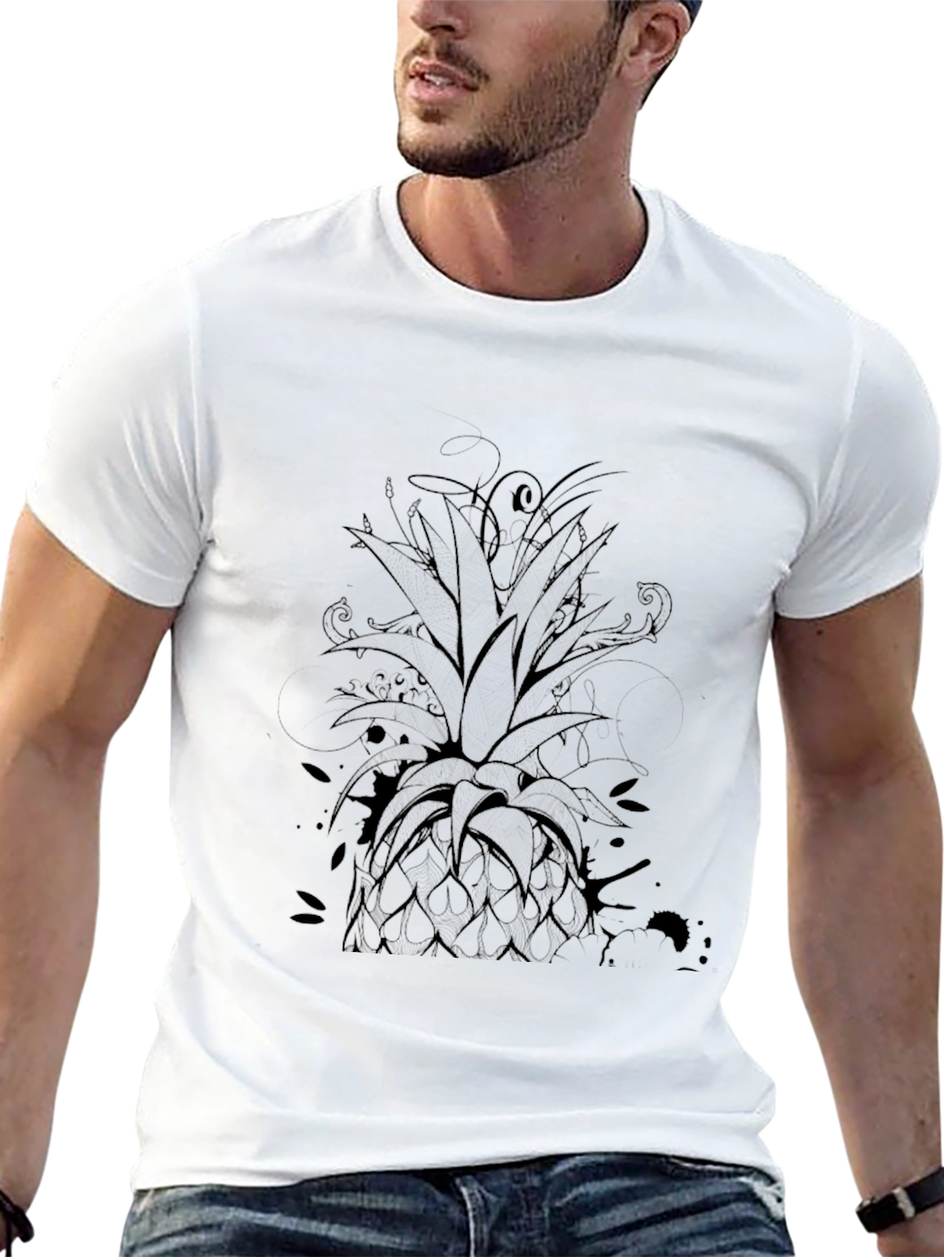 Mens Black Pineapple Graphic Tee