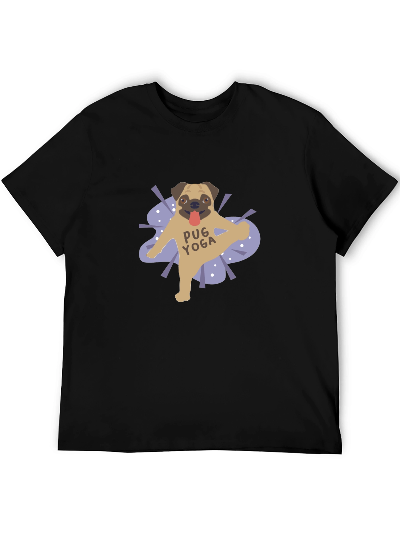 Pug Yoga Graphic T-Shirt - Black Casual