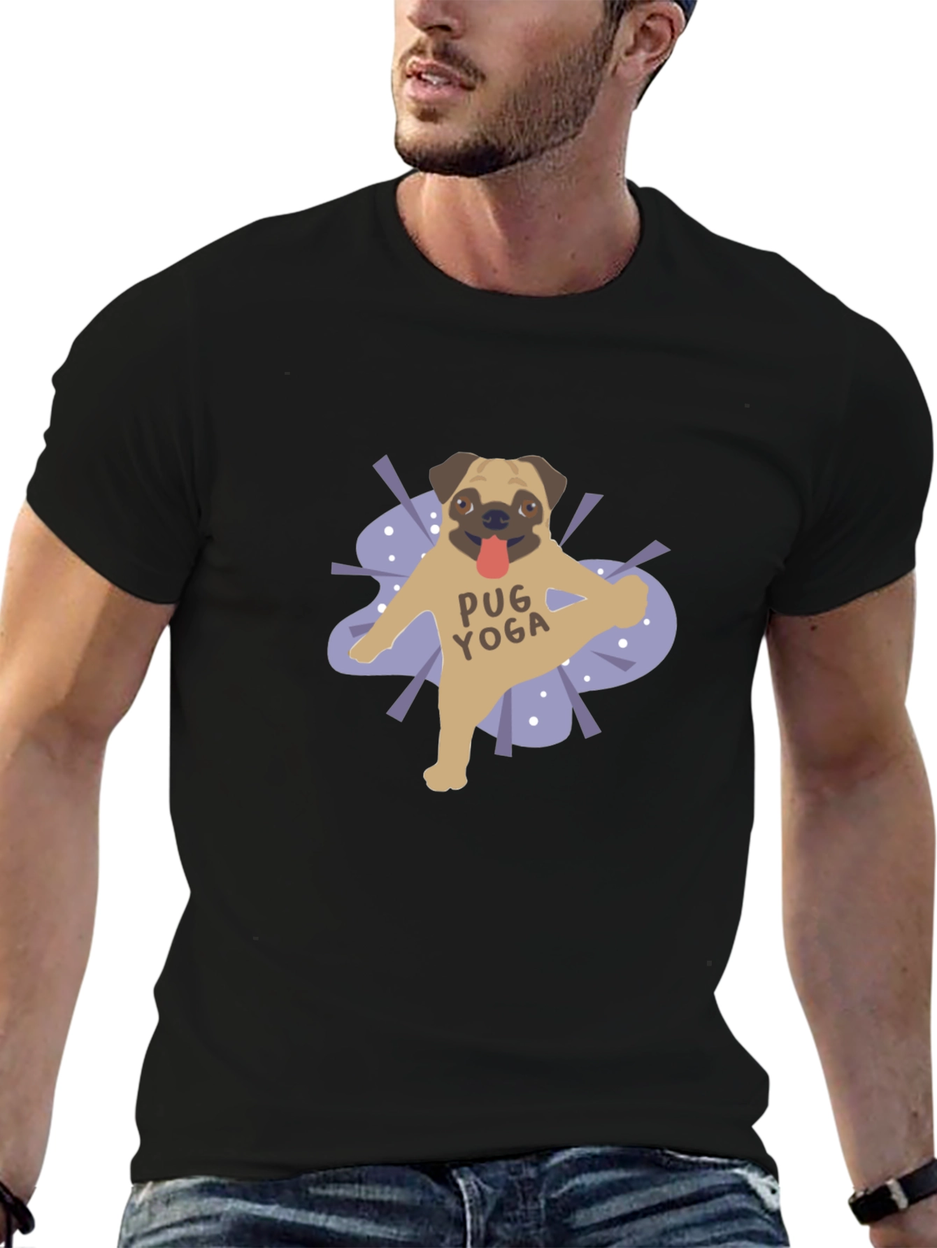 Pug Yoga Graphic T-Shirt - Black Casual