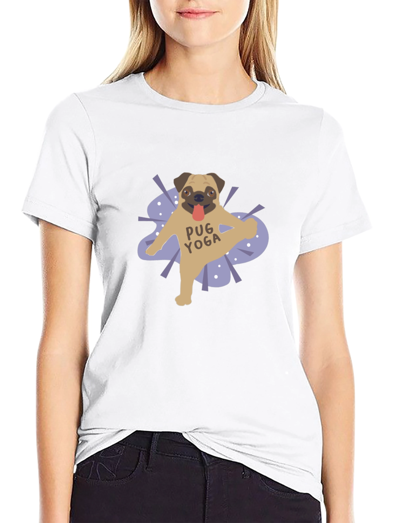 Pug Yoga Graphic T-Shirt - Black Casual