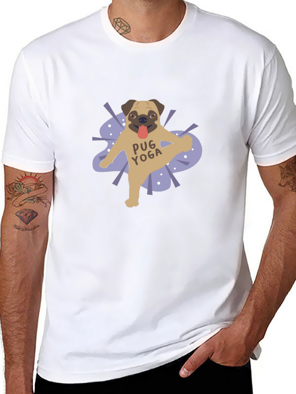 Pug Yoga Graphic T-Shirt - Black Casual