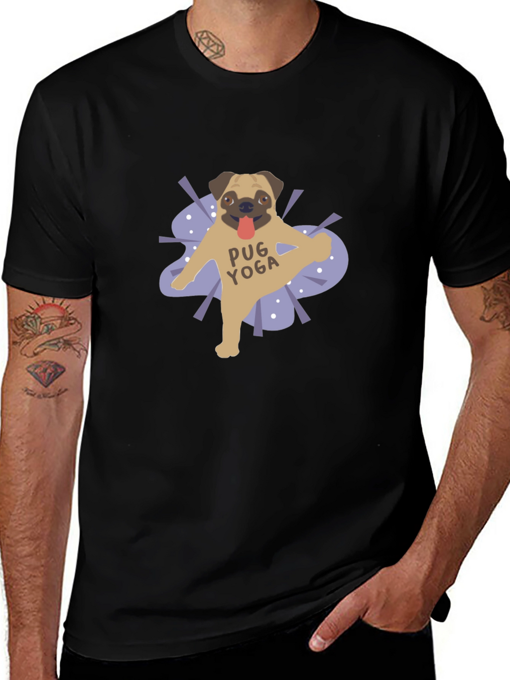 Pug Yoga Graphic T-Shirt - Black Casual