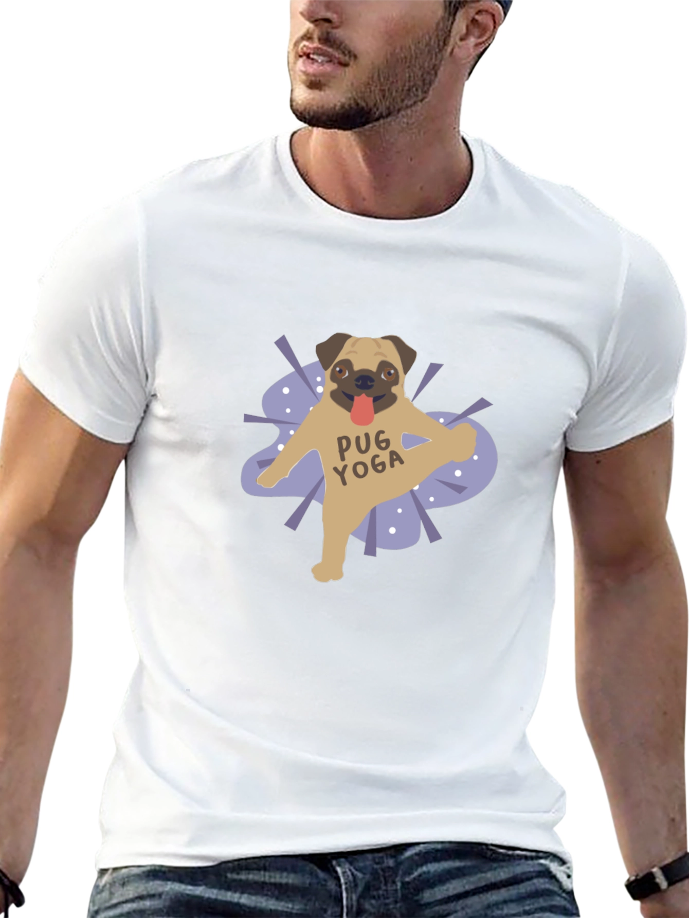 Pug Yoga Graphic T-Shirt - Black Casual