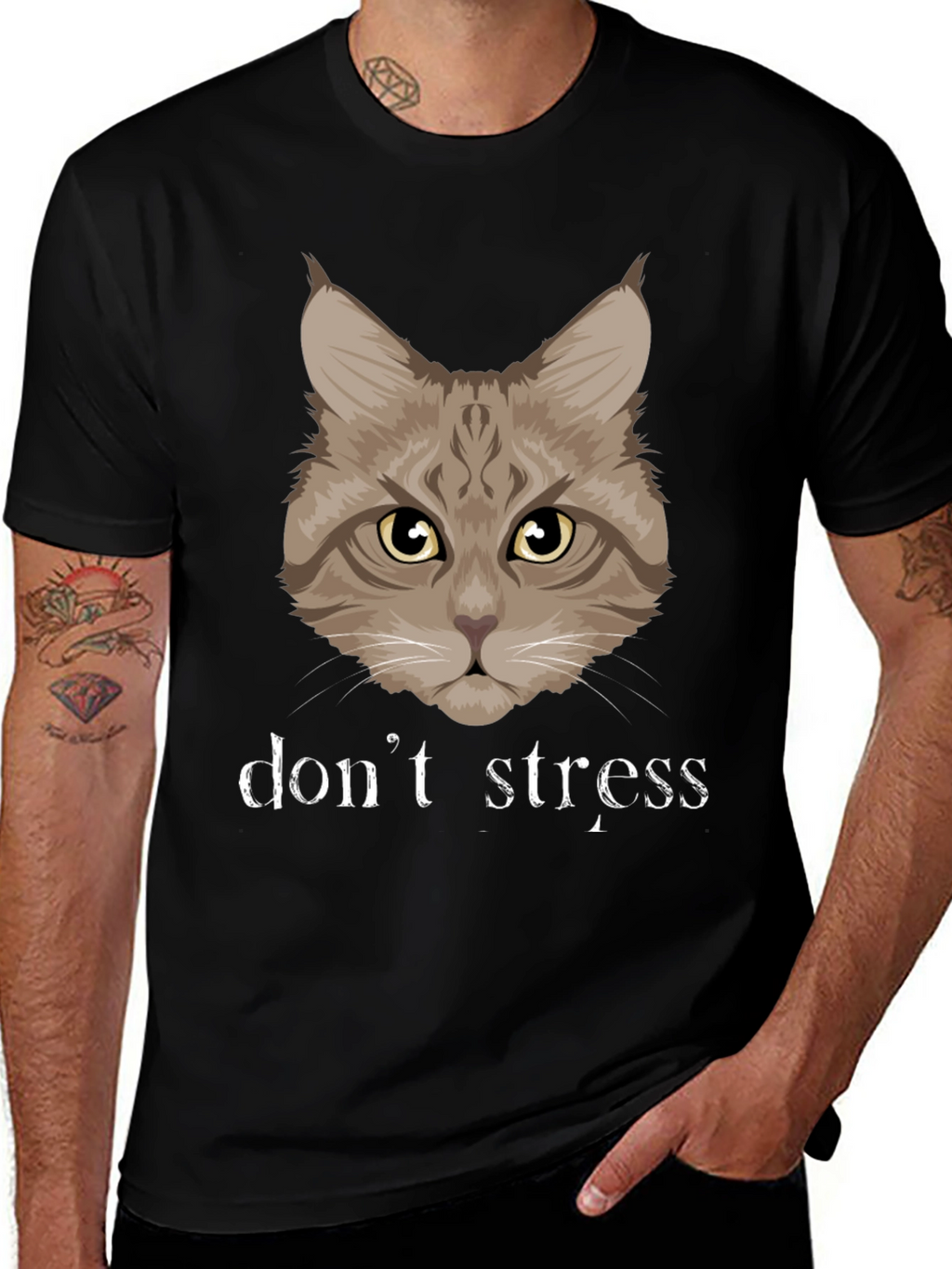 Dont Stress Cat Graphic T-Shirt - Funny Relaxed Tee