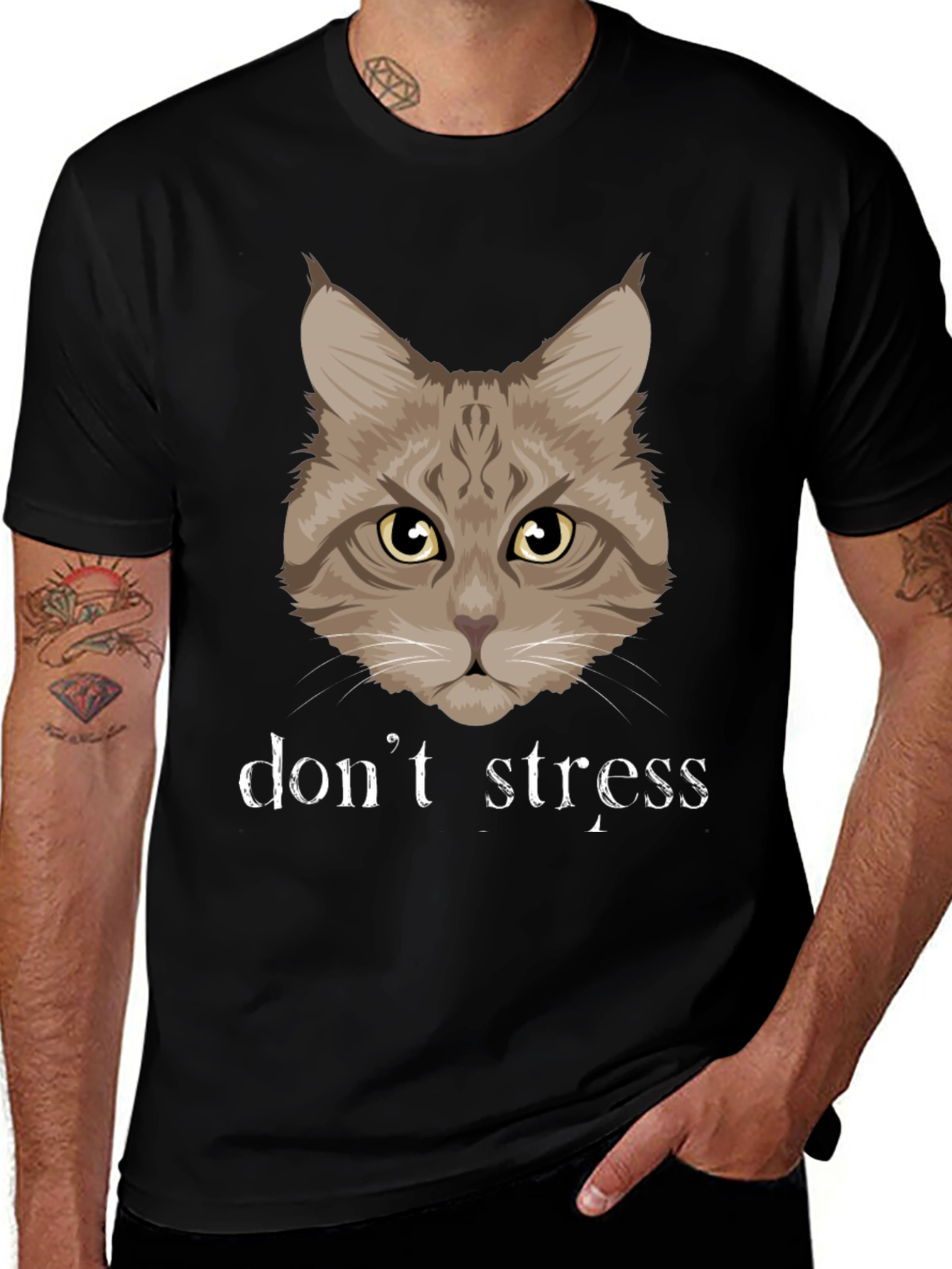 Dont Stress Cat Graphic T-Shirt - Funny Relaxed Tee