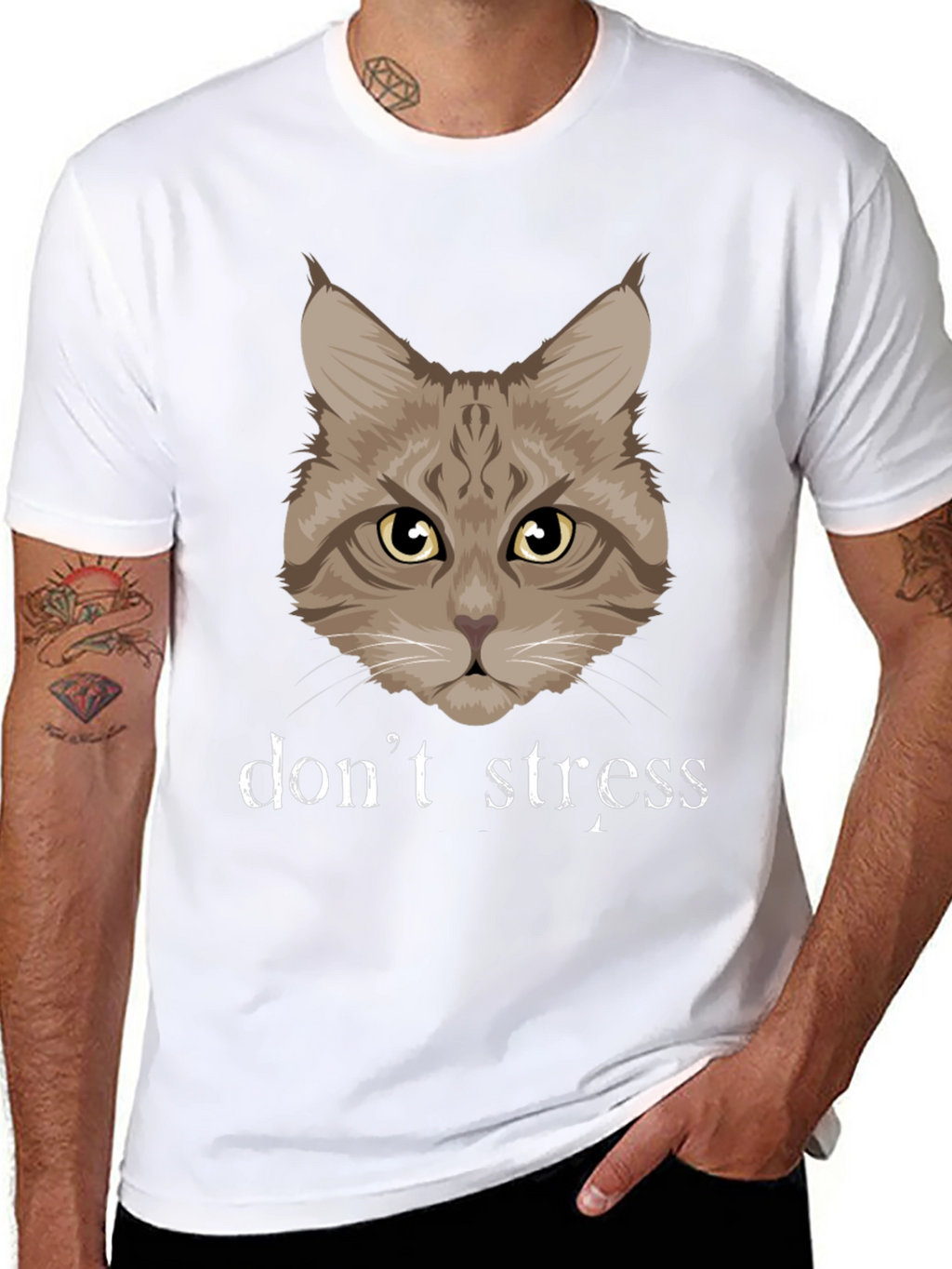 Dont Stress Cat Graphic T-Shirt - Funny Relaxed Tee