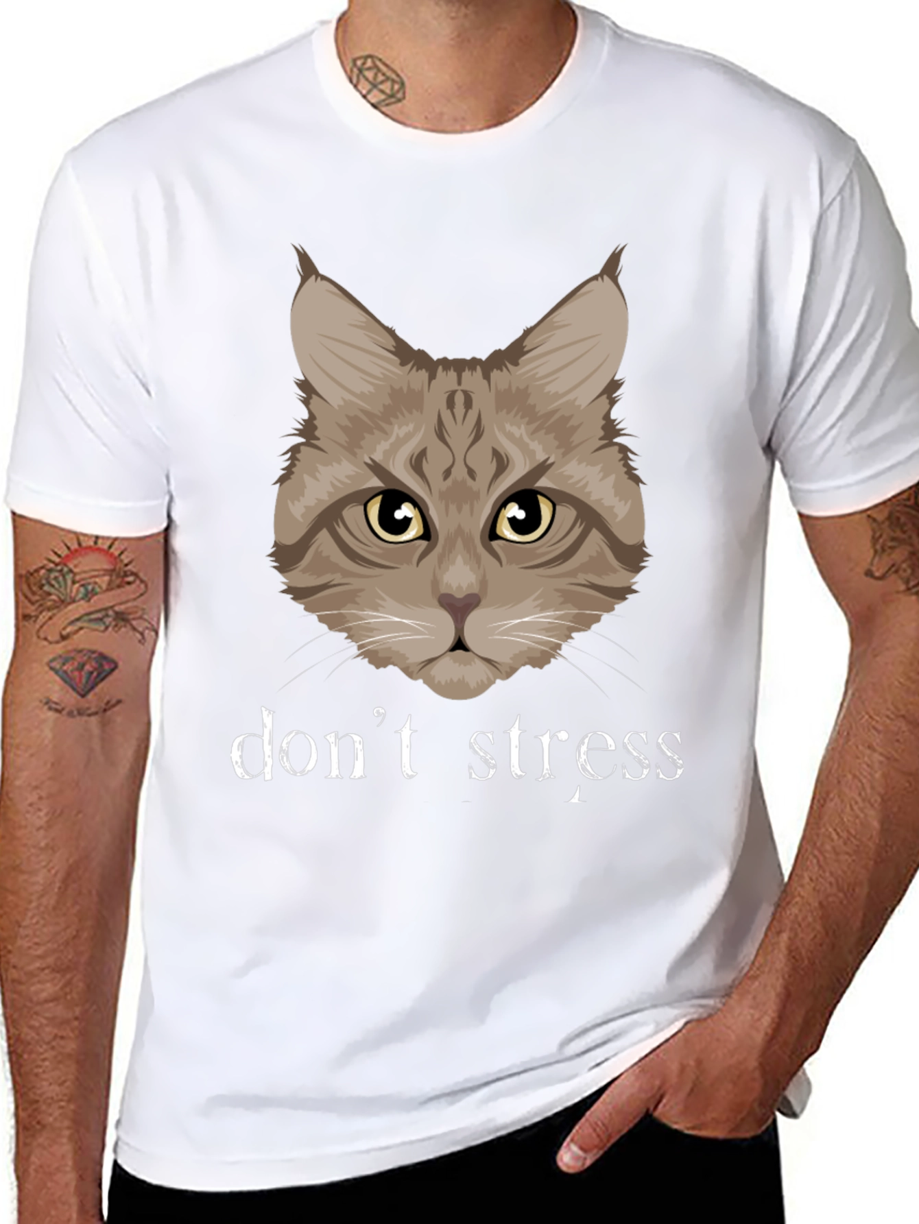Dont Stress Cat Graphic T-Shirt - Funny Relaxed Tee