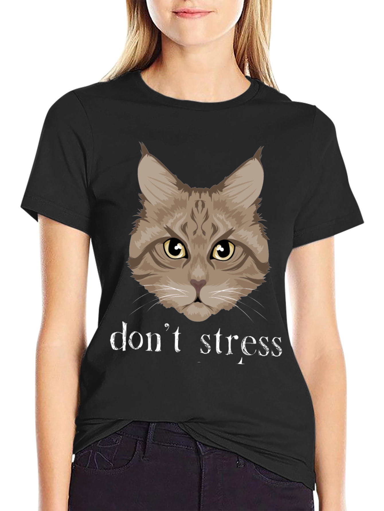 Dont Stress Cat Graphic T-Shirt - Funny Relaxed Tee