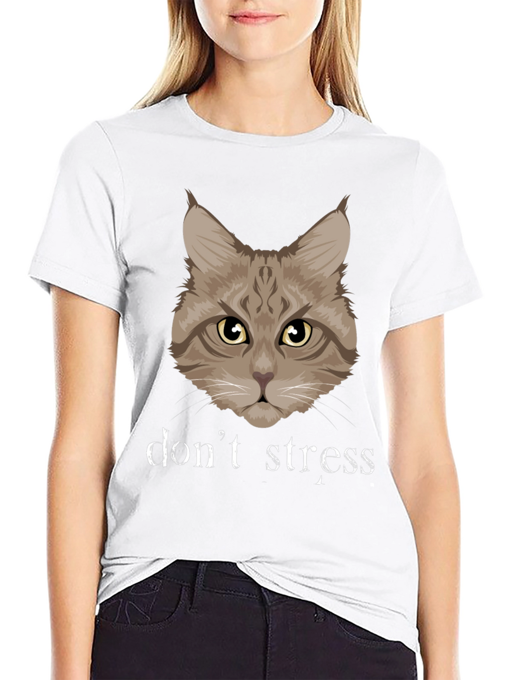 Dont Stress Cat Graphic T-Shirt - Funny Relaxed Tee