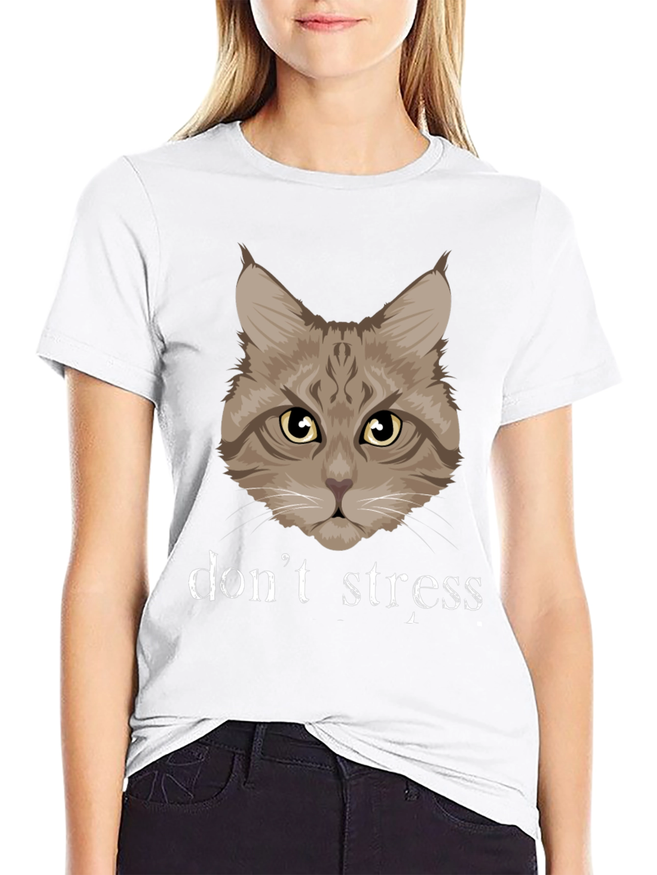 Dont Stress Cat Graphic T-Shirt - Funny Relaxed Tee