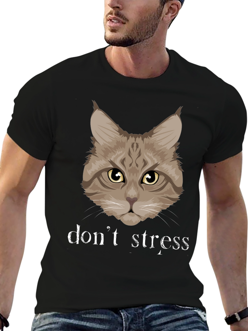Dont Stress Cat Graphic T-Shirt - Funny Relaxed Tee