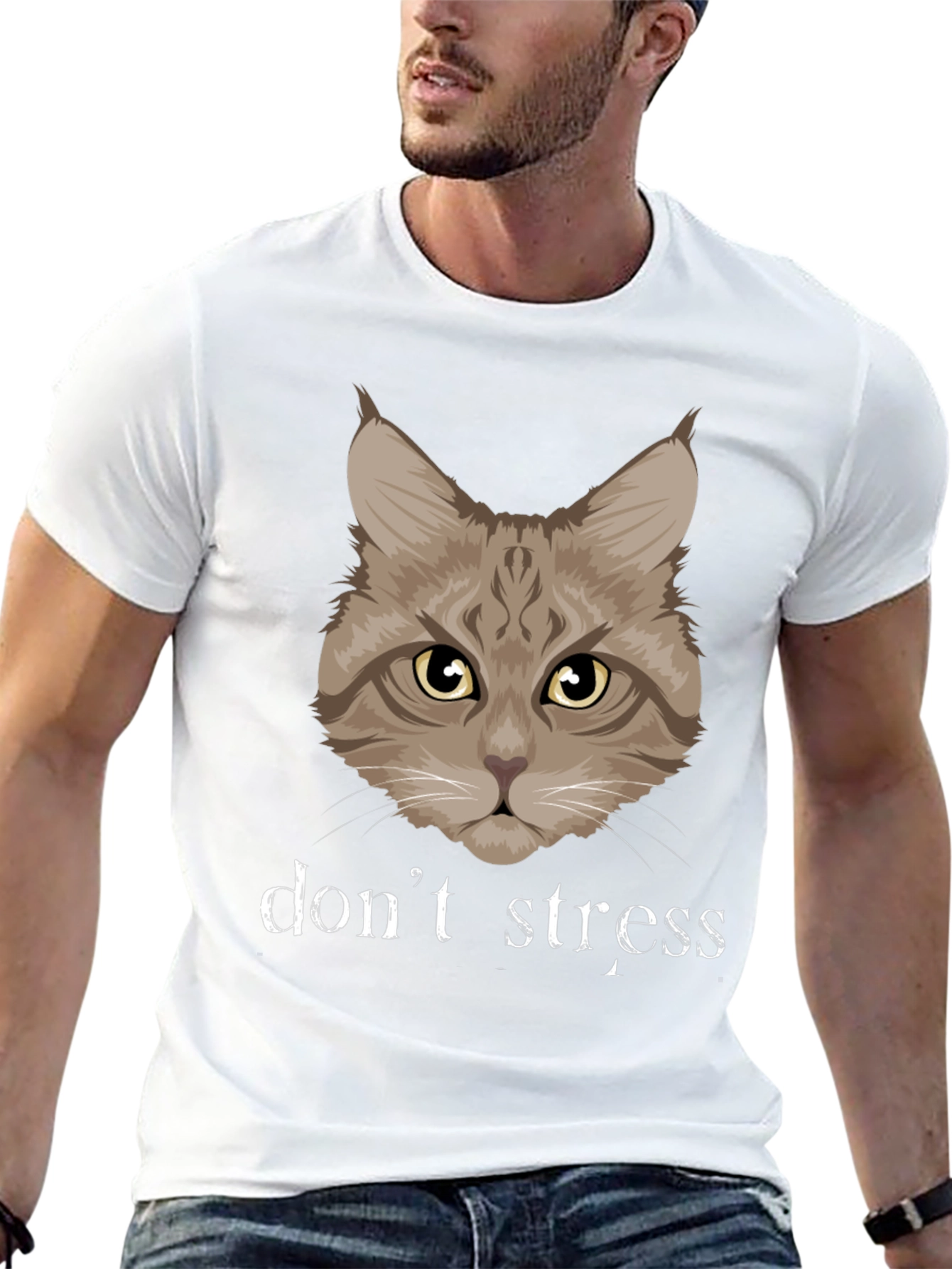 Dont Stress Cat Graphic T-Shirt - Funny Relaxed Tee