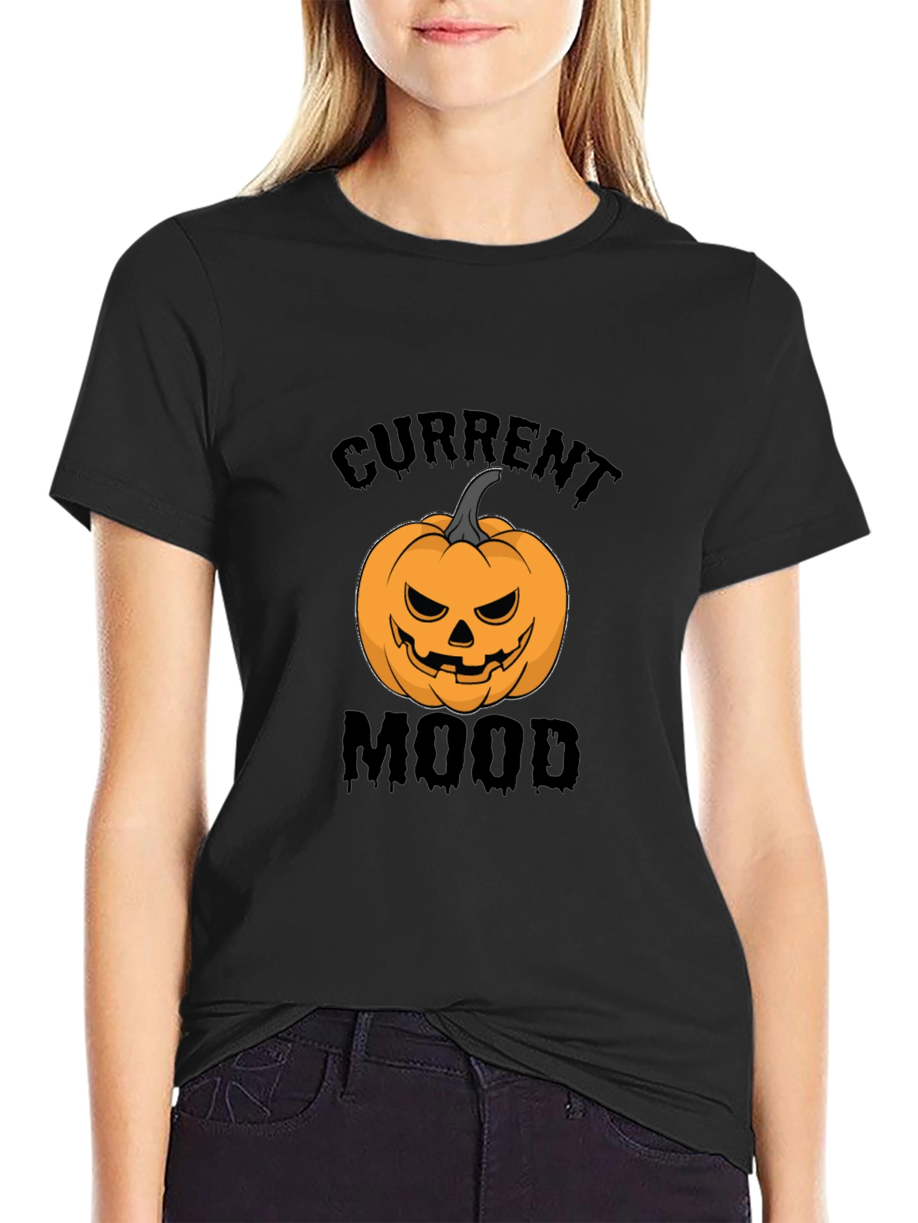 Current Mood Halloween Pumpkin Black T-Shirt