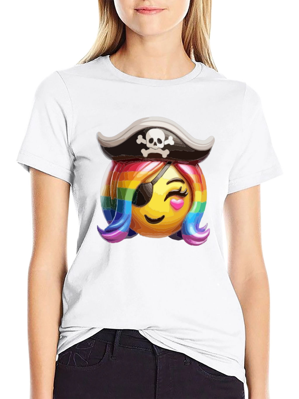 Pirate Emoji Rainbow Hair T-Shirt