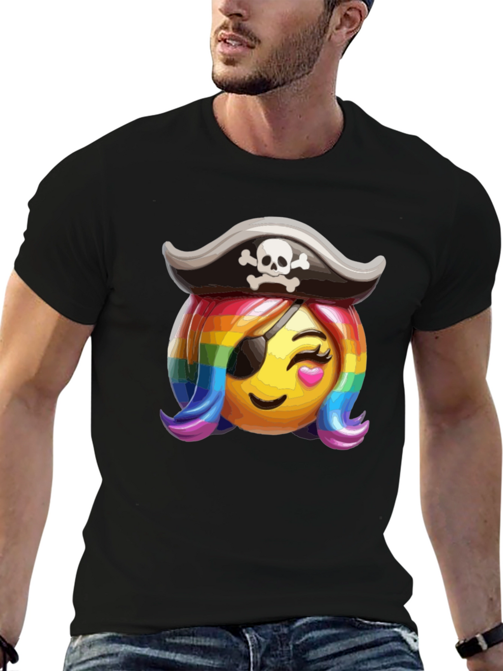 Pirate Emoji Rainbow Hair T-Shirt