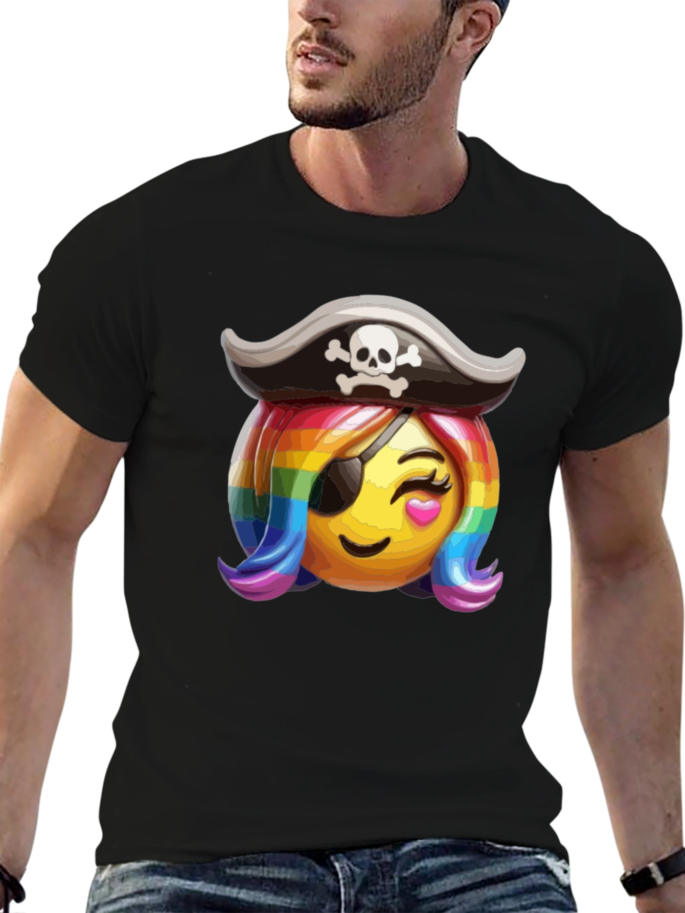 Pirate Emoji Rainbow Hair T-Shirt