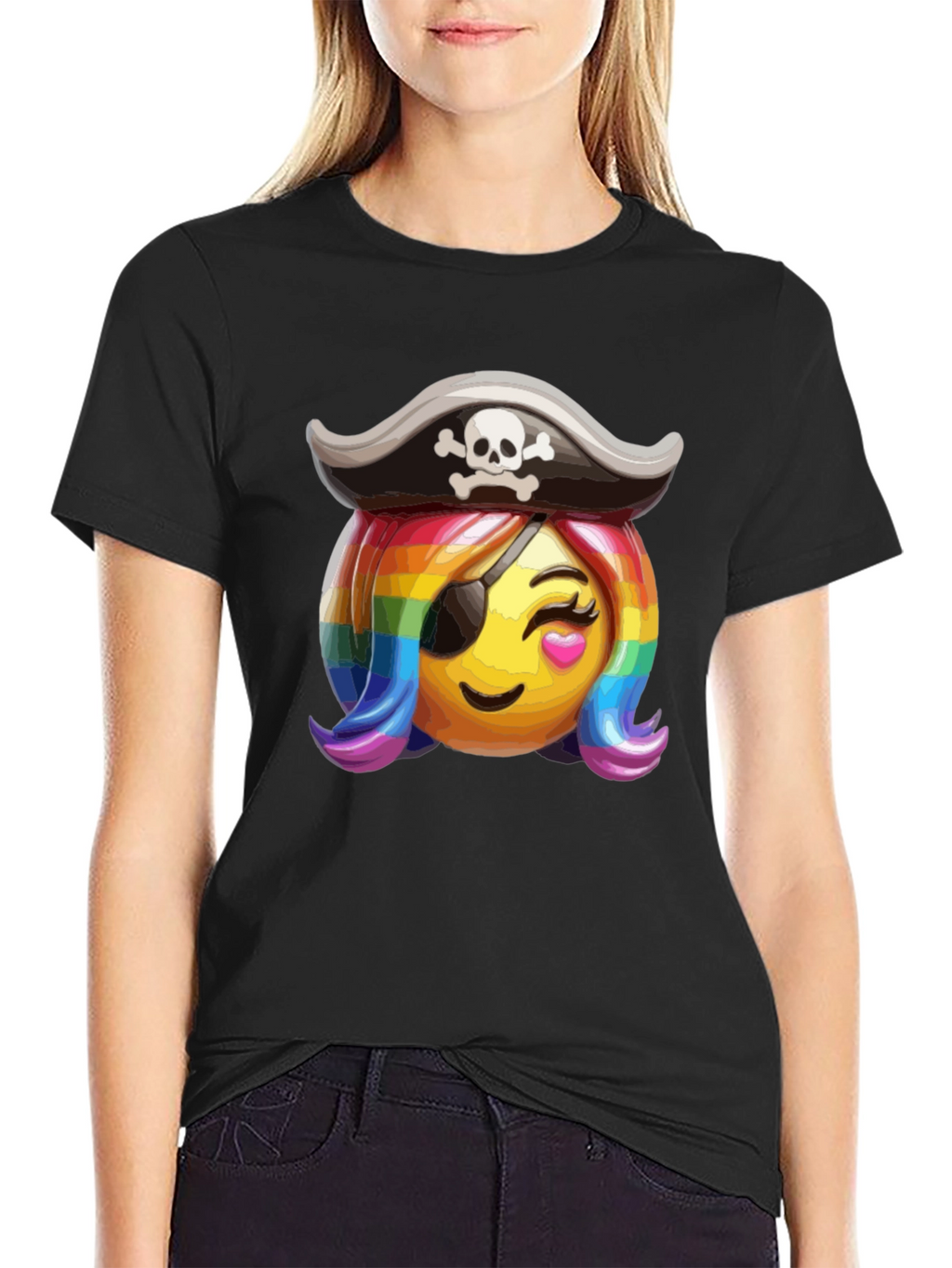 Pirate Emoji Rainbow Hair T-Shirt