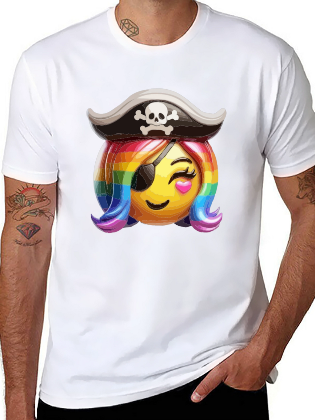 Pirate Emoji Rainbow Hair T-Shirt