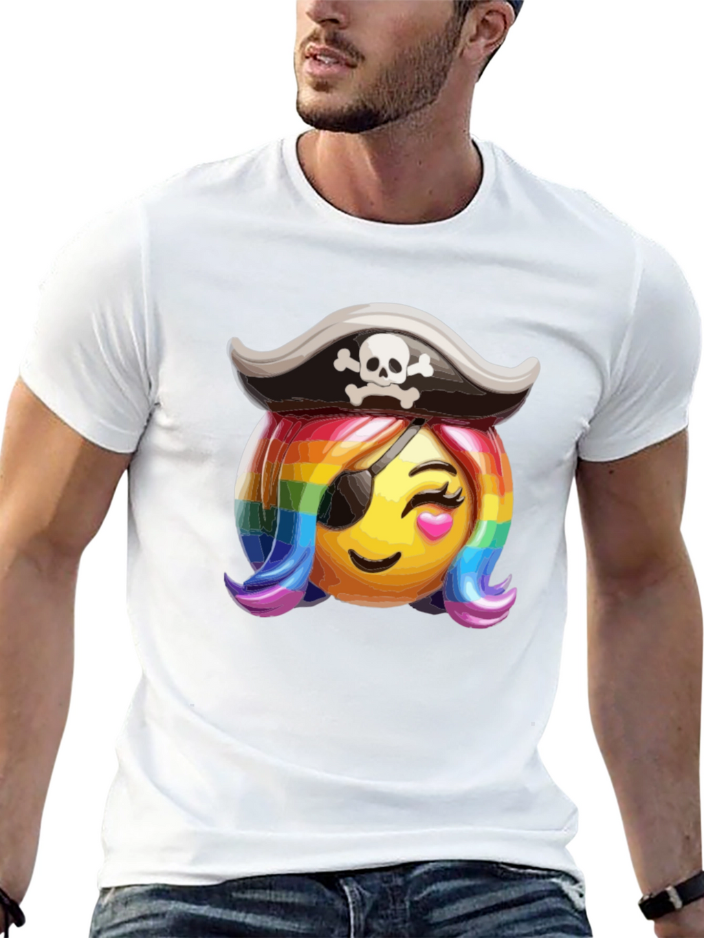 Pirate Emoji Rainbow Hair T-Shirt