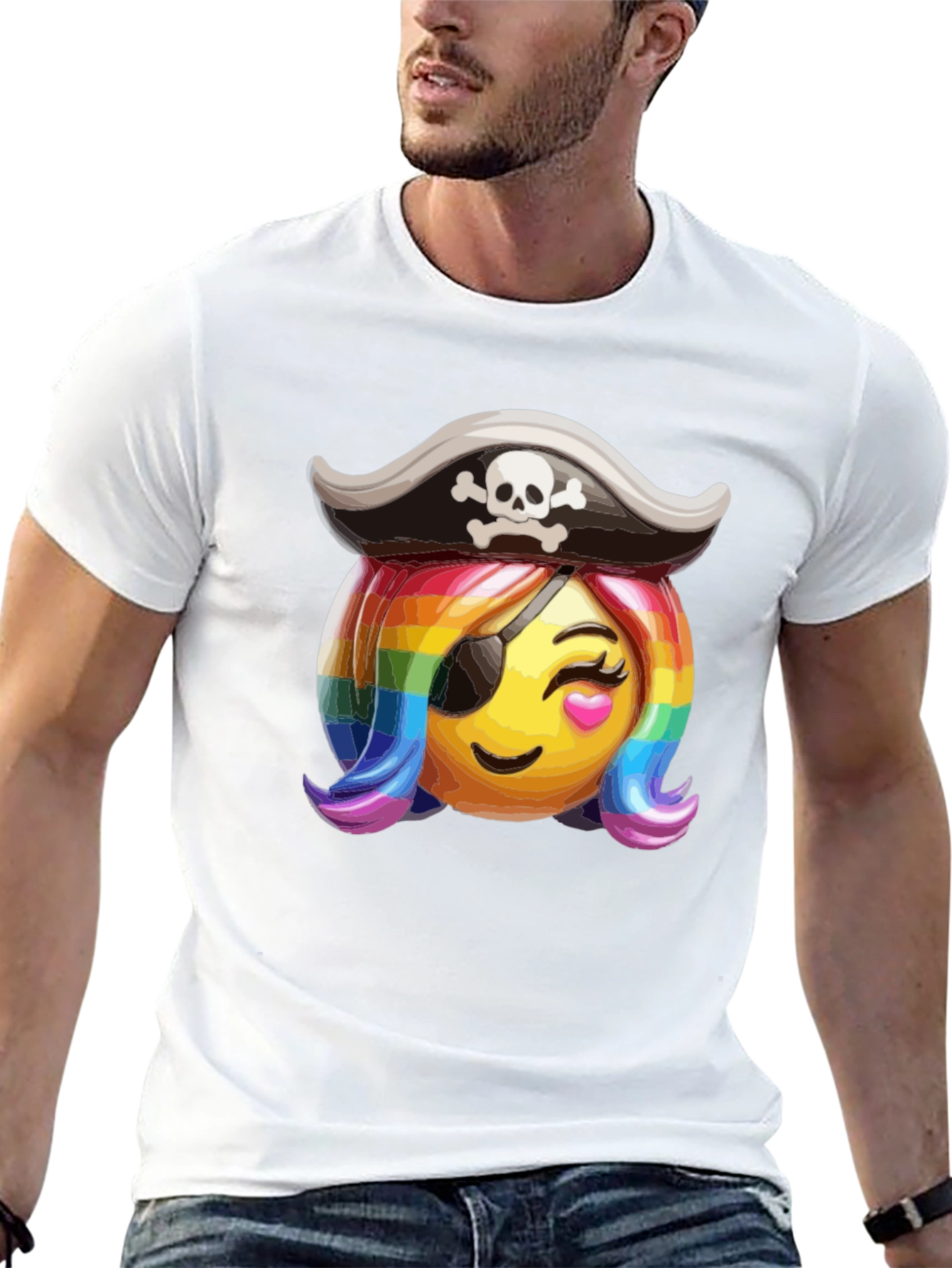 Pirate Emoji Rainbow Hair T-Shirt