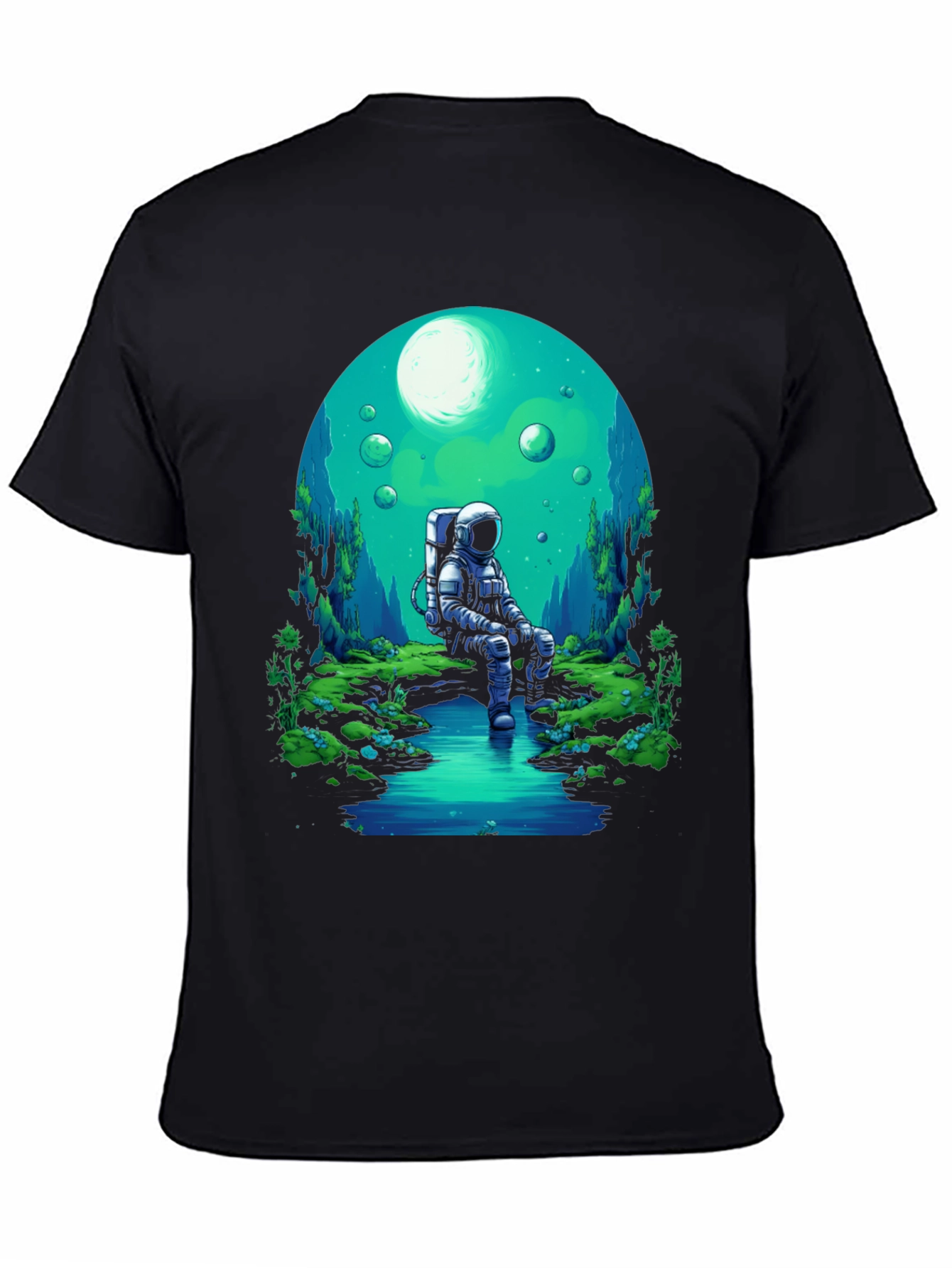 Astronaut in Nature Black T-Shirt