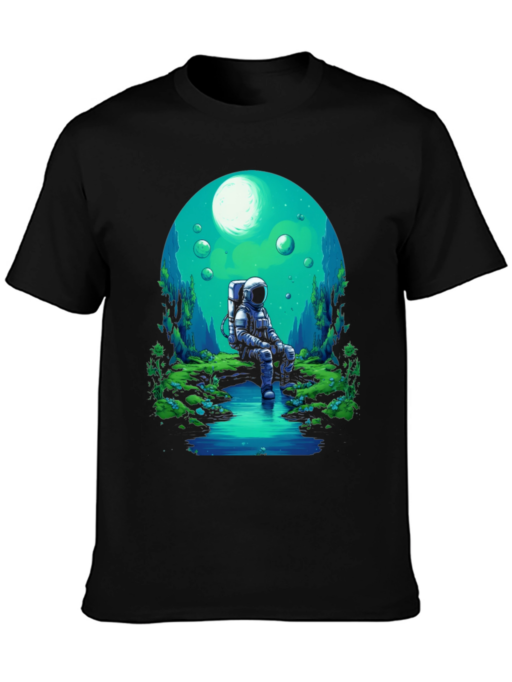Astronaut in Nature Black T-Shirt