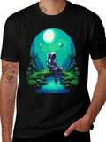 Astronaut in Nature Black T-Shirt