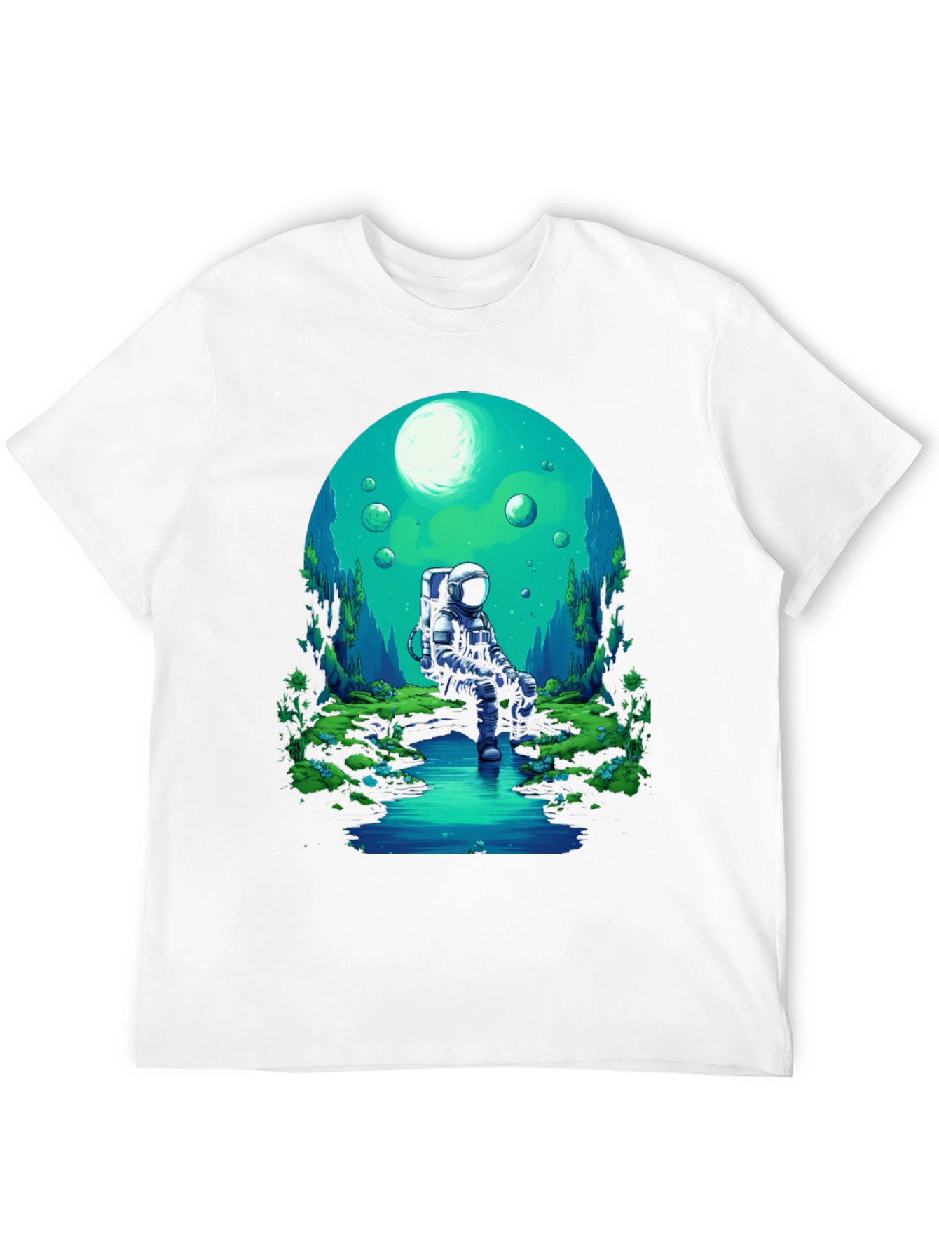 Astronaut in Nature Black T-Shirt