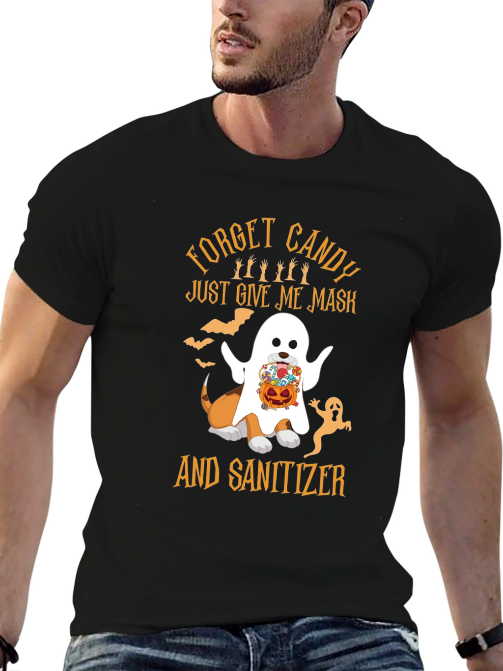 Halloween Dog Ghost T-Shirt: Mask & Sanitizer