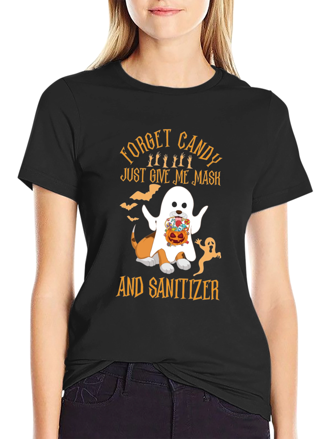Halloween Dog Ghost T-Shirt: Mask & Sanitizer