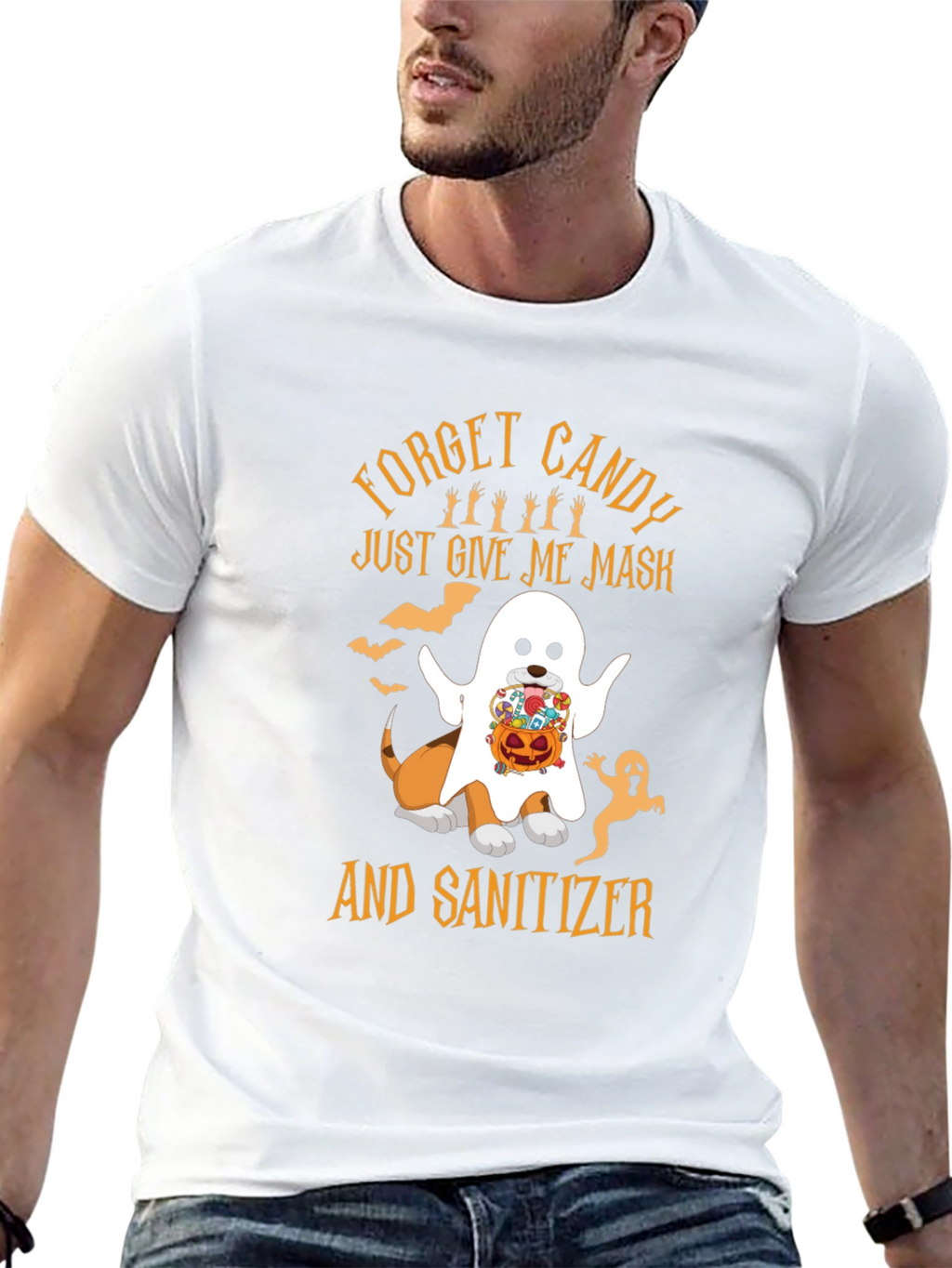 Halloween Dog Ghost T-Shirt: Mask & Sanitizer