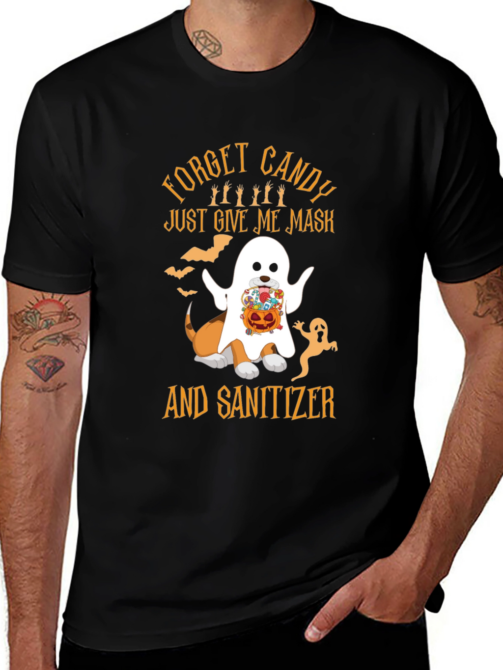 Halloween Dog Ghost T-Shirt: Mask & Sanitizer