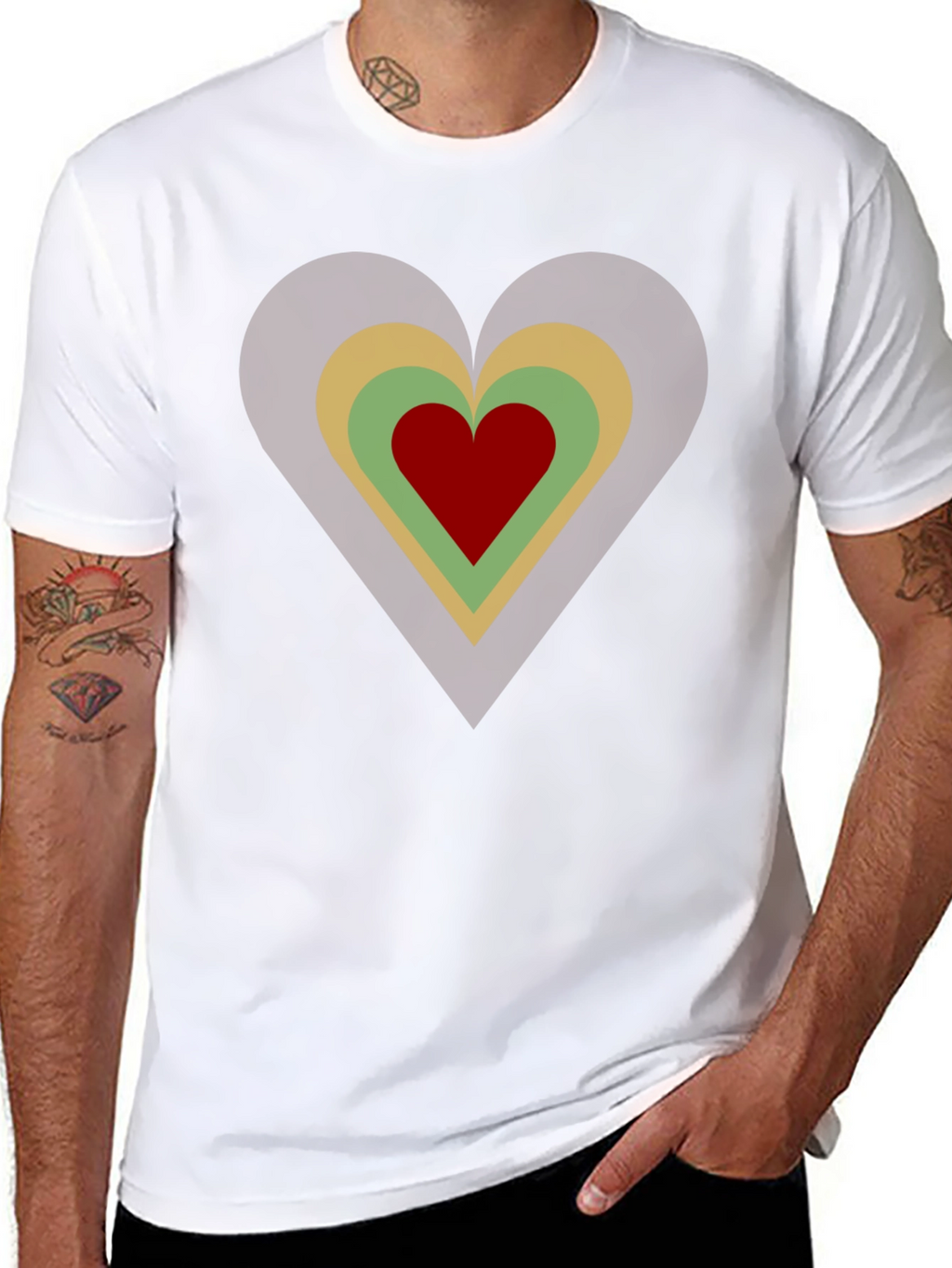 Retro Heart Graphic Tee - Black Cotton Casual T-Shirt