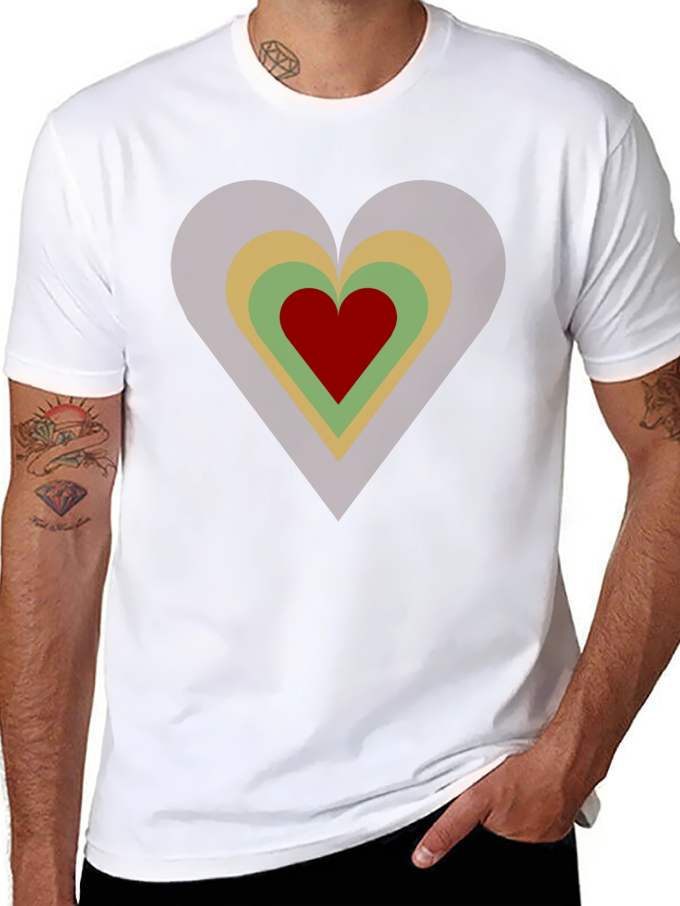 Retro Heart Graphic Tee - Black Cotton Casual T-Shirt